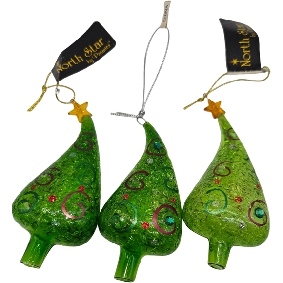 North Star Glass Tree Ornament Set of 3 NWT - Picture 3 of 11